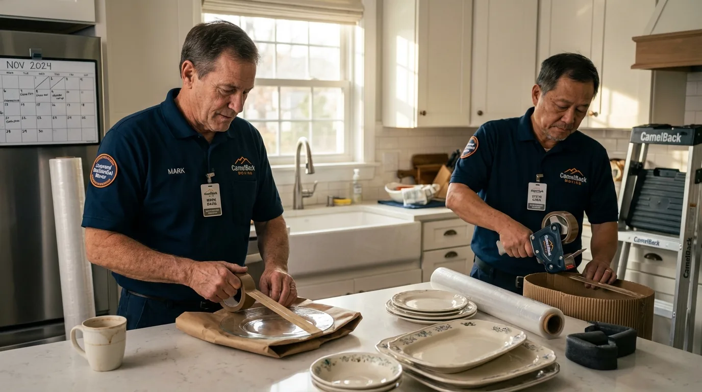 Professional crew packing kitchen dishware in Palm Beach Gardens, FL
